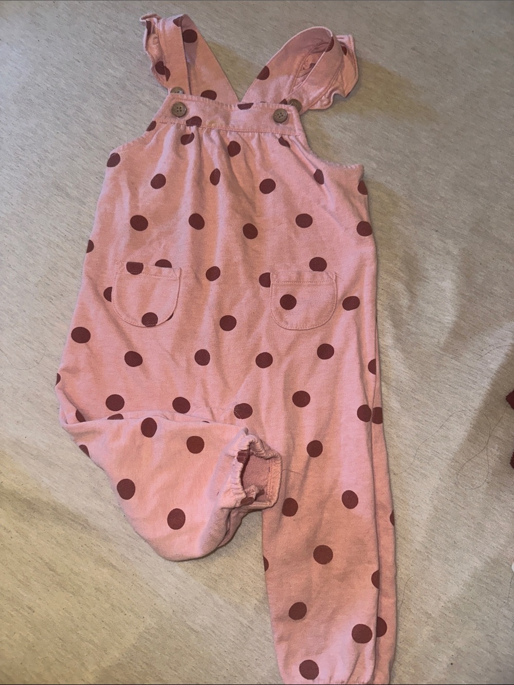 Carter's Pink Romper with Maroon Polka Dots